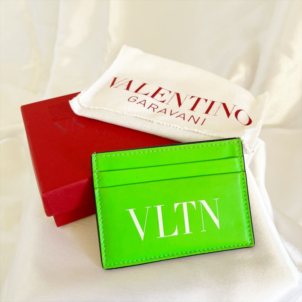 VALENTINO VLTN Green Neon Leather Cardholder Graphic Print